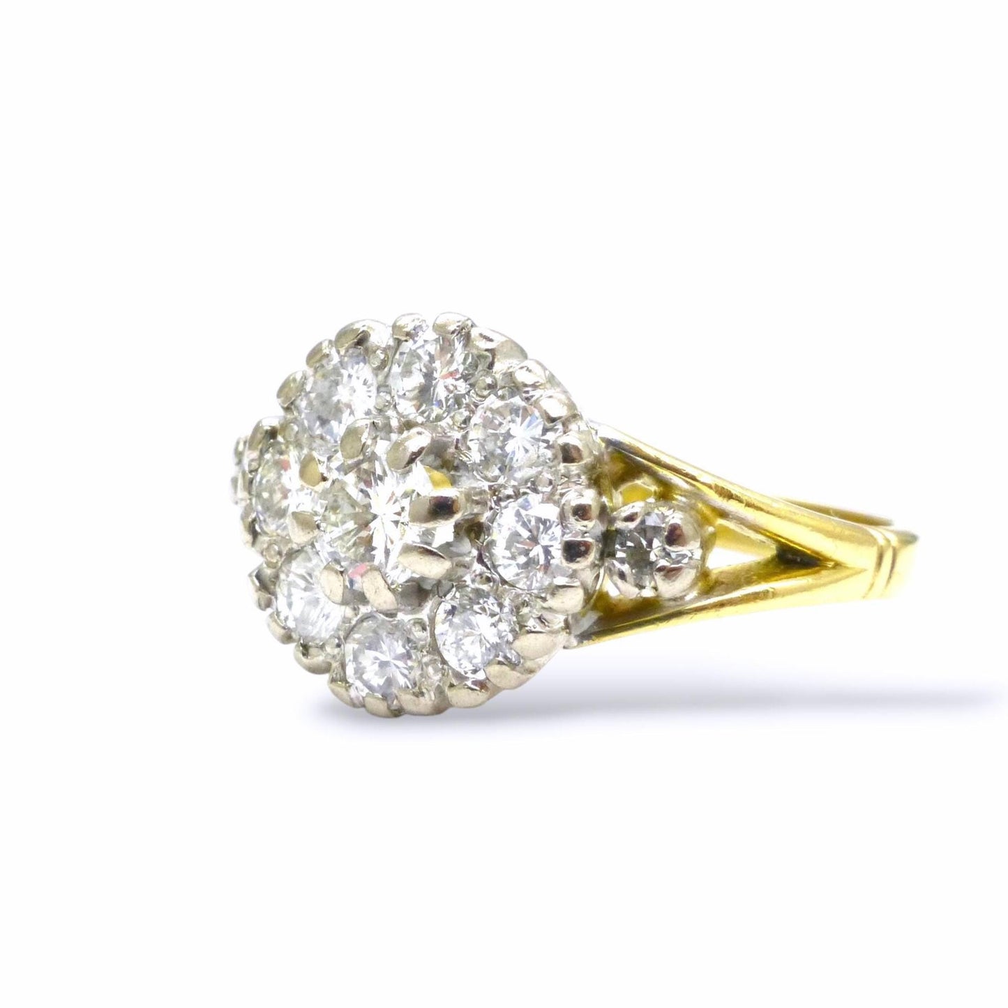 Vintage 18ct natural diamond cluster halo ring 0.87 carats