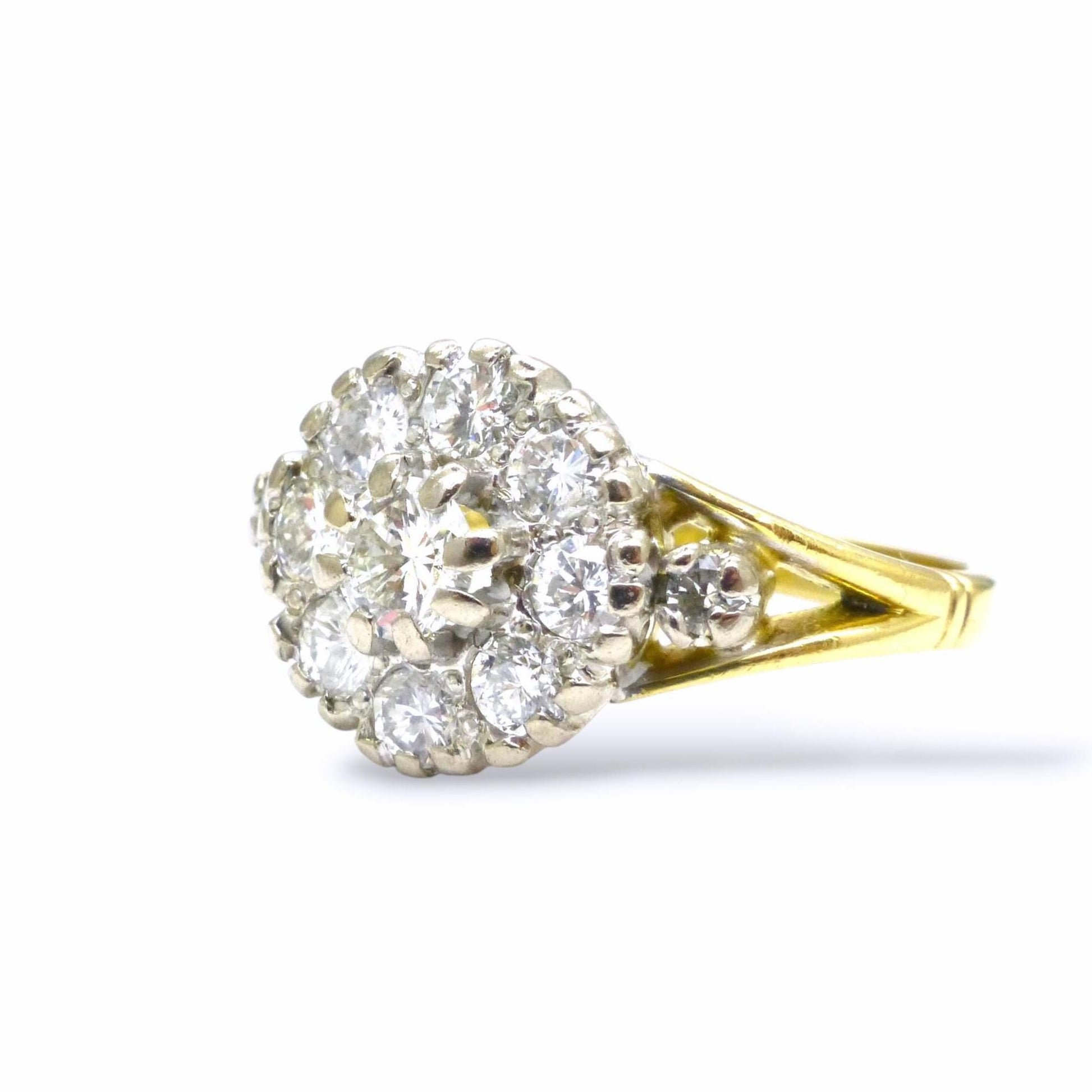 Vintage 18ct natural diamond cluster halo ring 0.87 carats