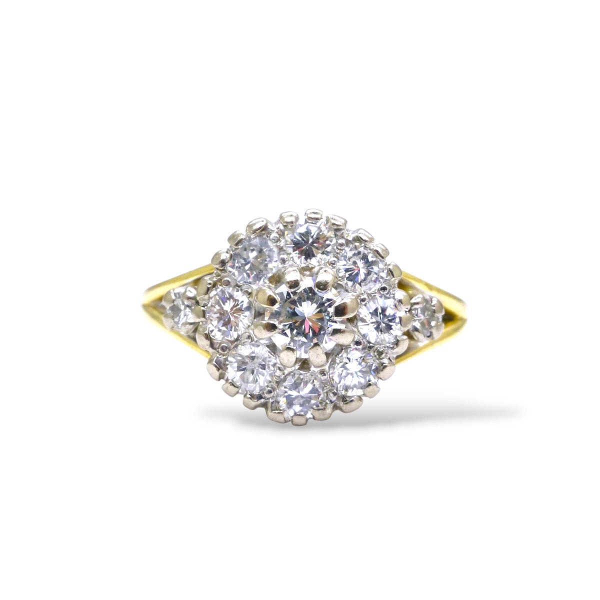 Vintage 18ct natural diamond cluster halo ring 0.87 carats