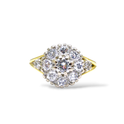 Vintage 18ct natural diamond cluster halo ring 0.87 carats