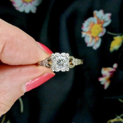 Antique 18ct & Platinum natural diamond solitaire ring 0.35ct
