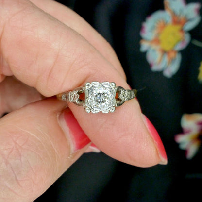 Antique 18ct & Platinum natural diamond solitaire ring 0.35ct