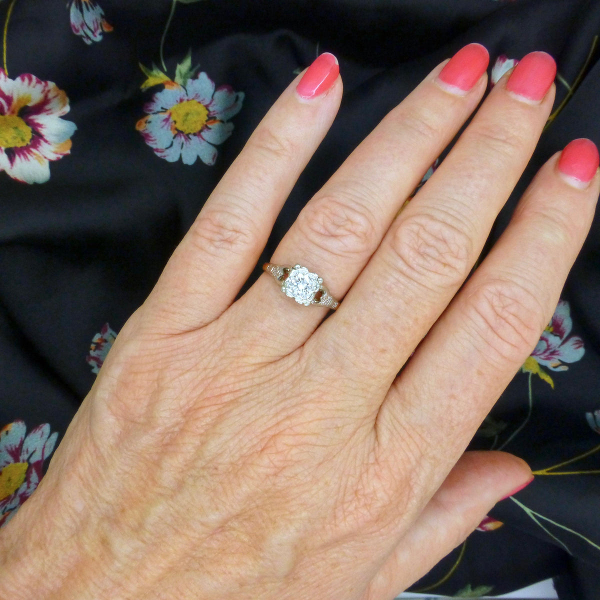Antique 18ct & Platinum natural diamond solitaire ring 0.35ct