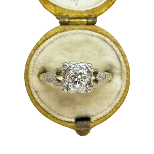 Antique 18ct & Platinum natural diamond solitaire ring 0.35ct