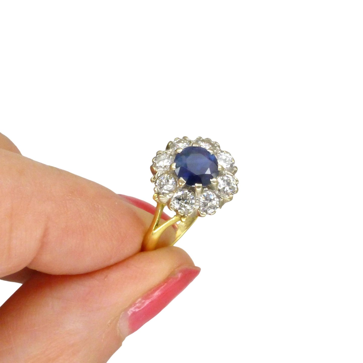 Vintage 18ct sapphire & diamond round cluster ring ~ With Valuation