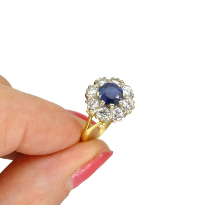 Vintage 18ct sapphire & diamond round cluster ring ~ With Valuation