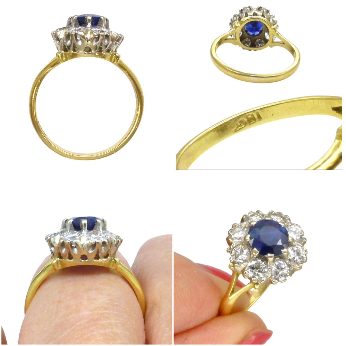 Vintage 18ct sapphire & diamond round cluster ring ~ With Valuation