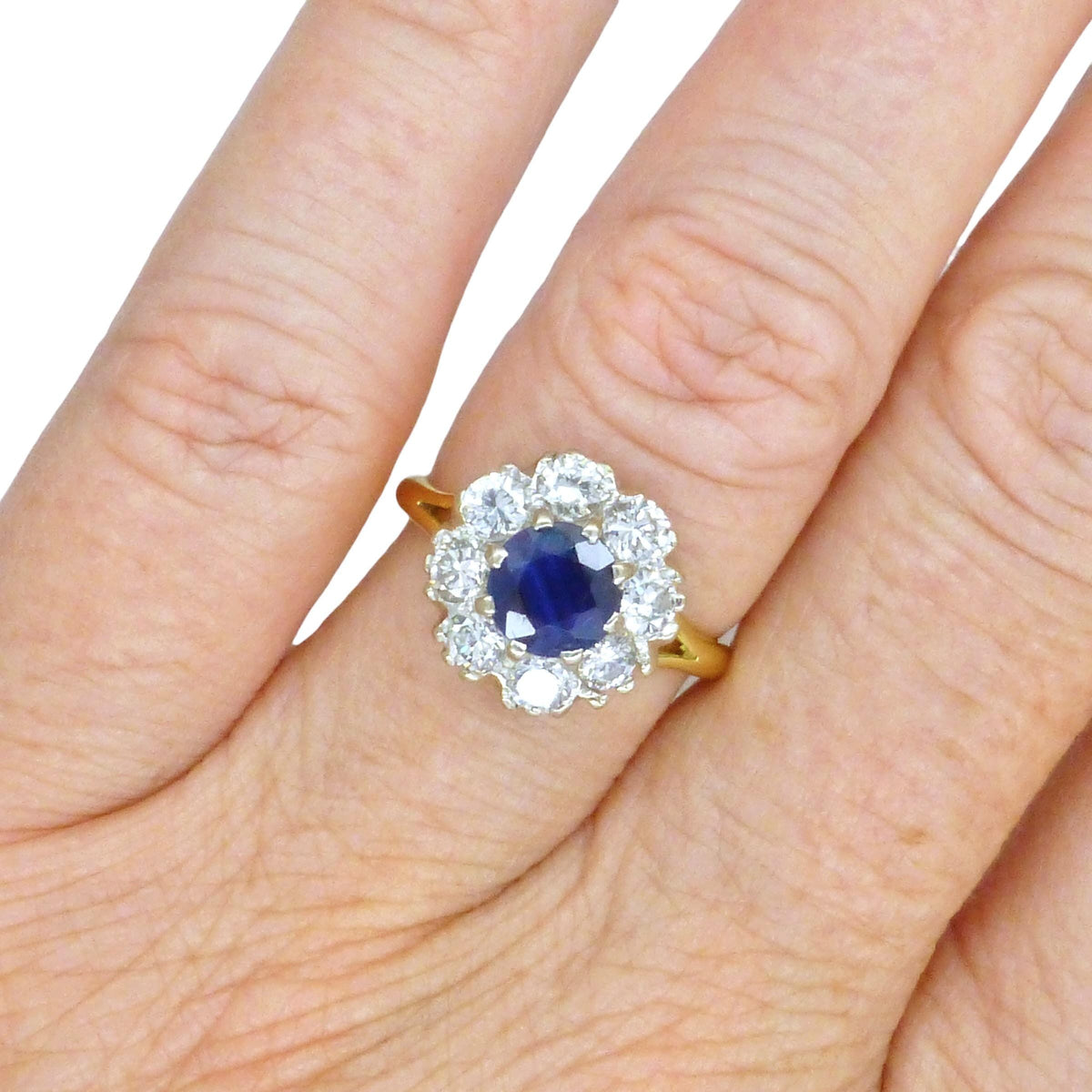 Vintage 18ct sapphire & diamond round cluster ring ~ With Valuation