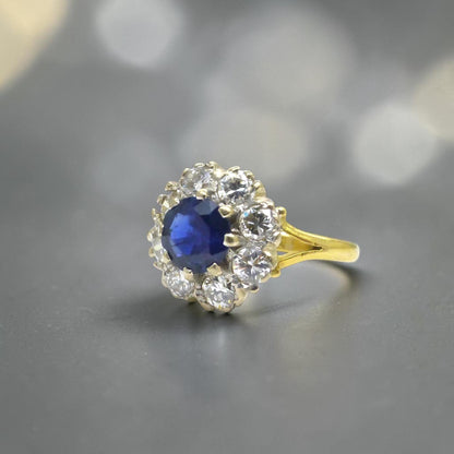 Vintage 18ct sapphire & diamond round cluster ring ~ With Valuation