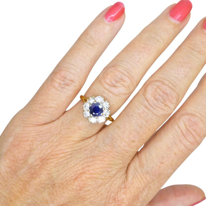 Vintage 18ct sapphire & diamond round cluster ring ~ With Valuation