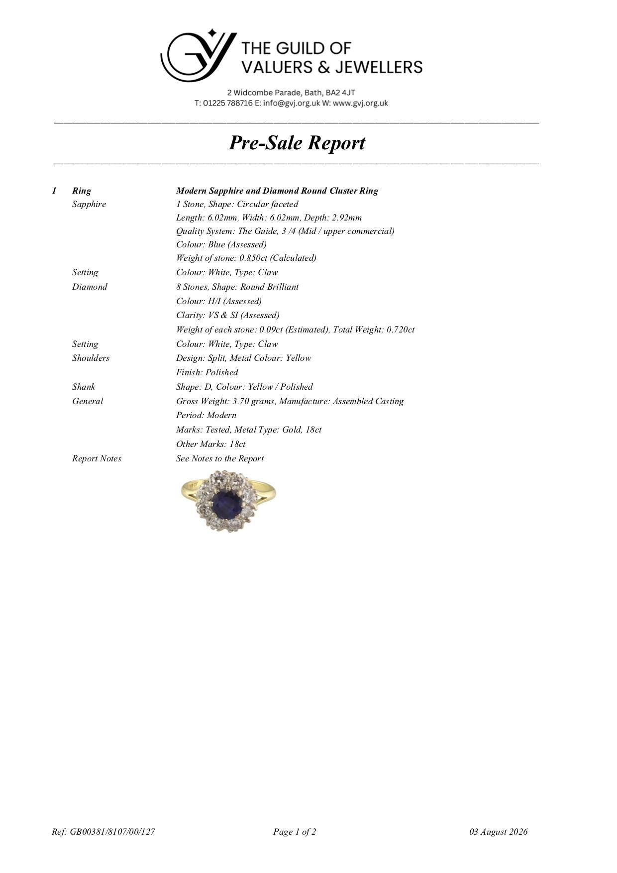 Vintage 18ct sapphire & diamond round cluster ring ~ With Valuation