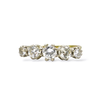 Vintage 18ct gold natural diamond five stone ring 1.00ct.