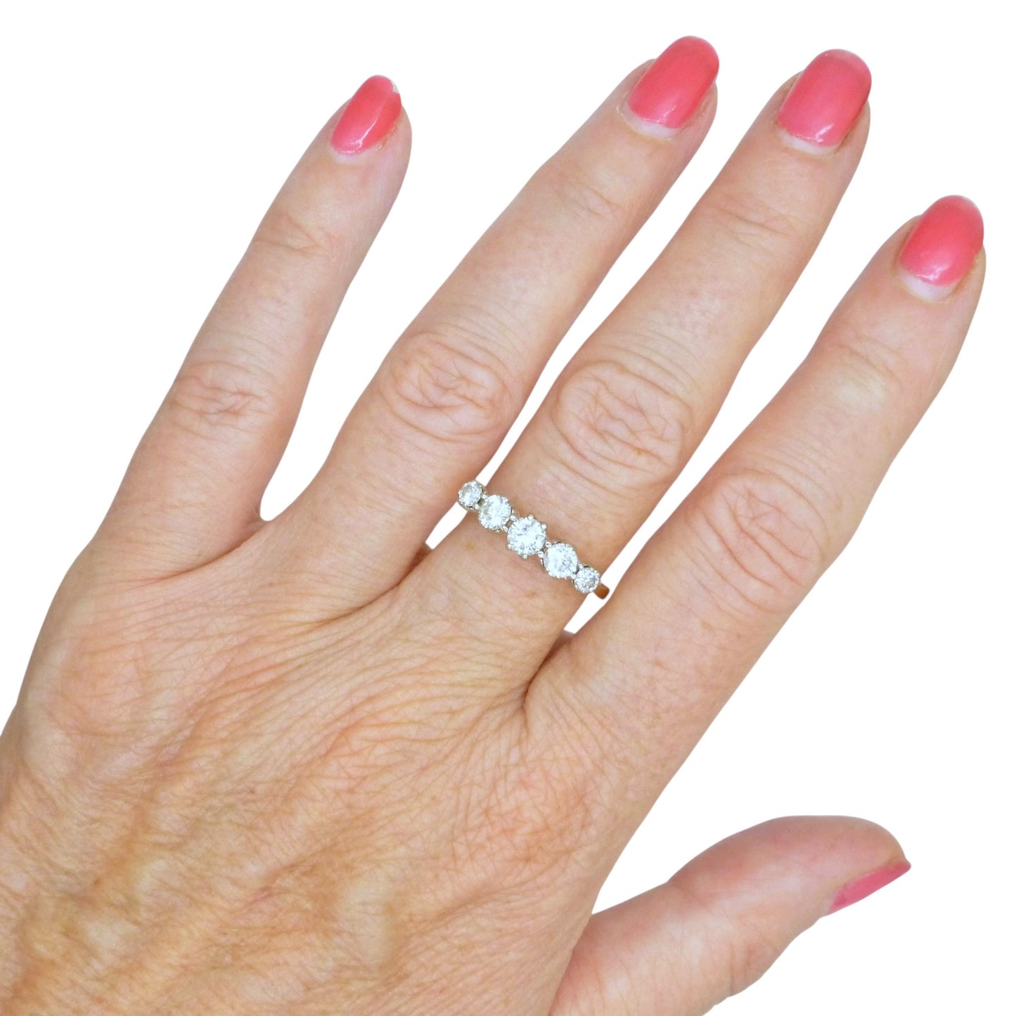 Vintage 18ct gold natural diamond five stone ring 1.00ct.
