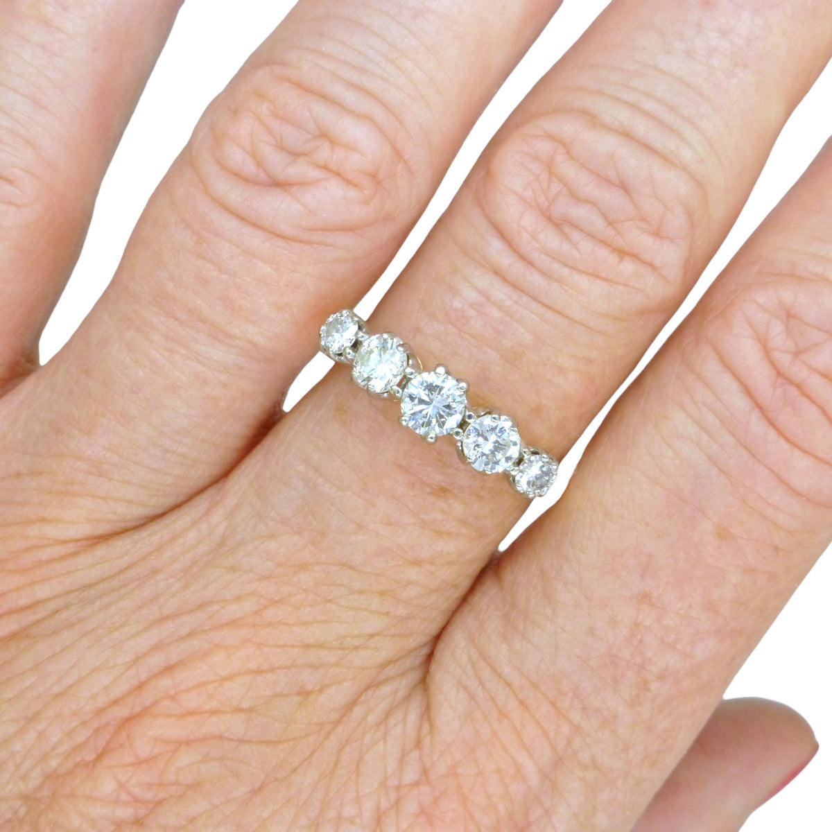 Vintage 18ct gold natural diamond five stone ring 1.00ct.