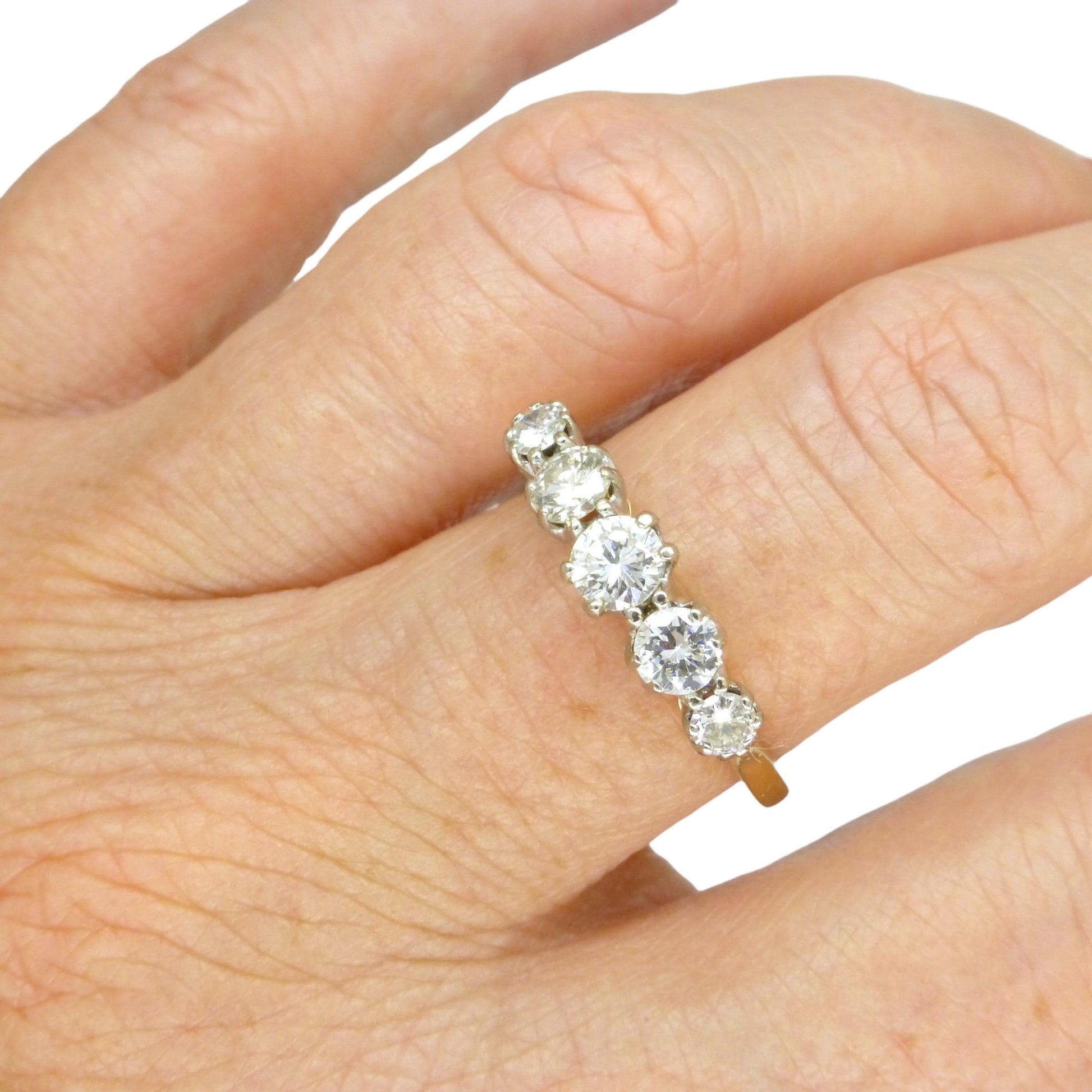 Vintage 18ct gold natural diamond five stone ring 1.00ct.