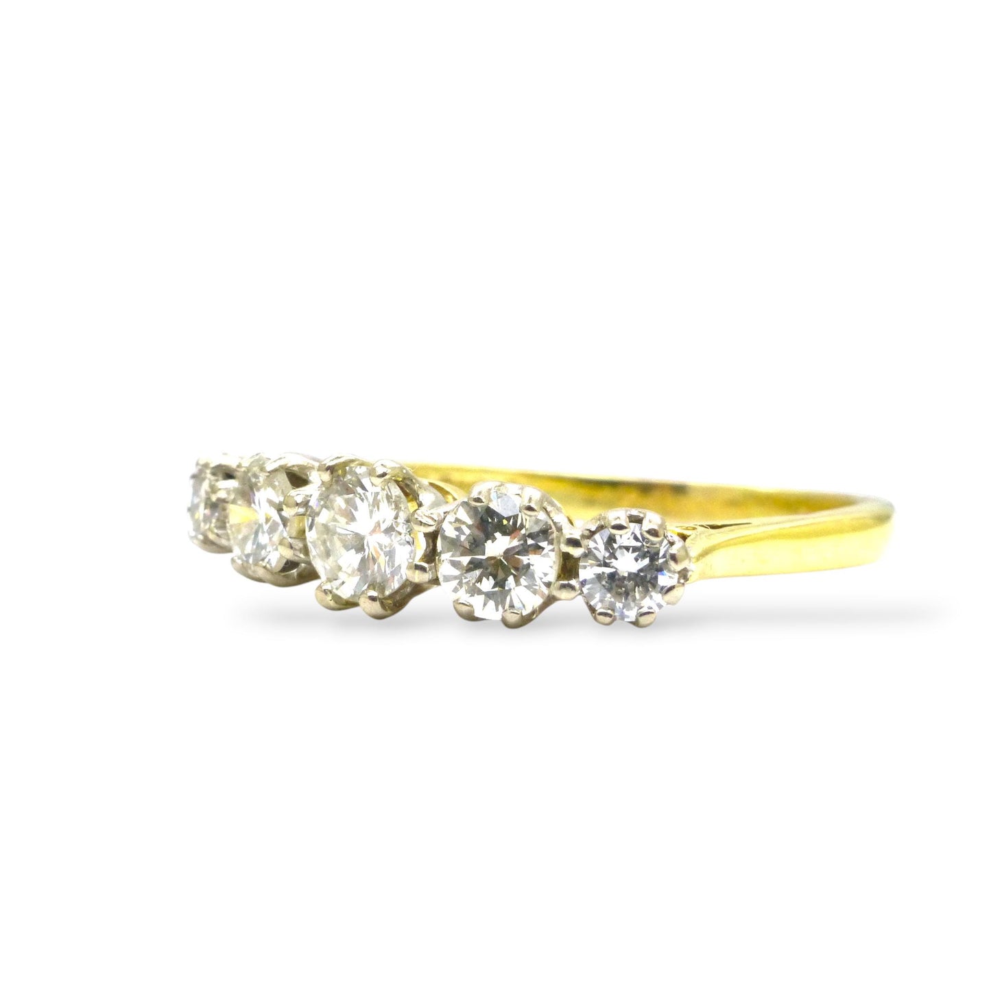 Vintage 18ct gold natural diamond five stone ring 1.00ct.