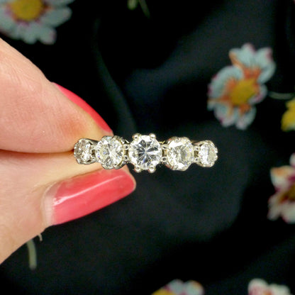 Vintage 18ct gold natural diamond five stone ring 1.00ct.