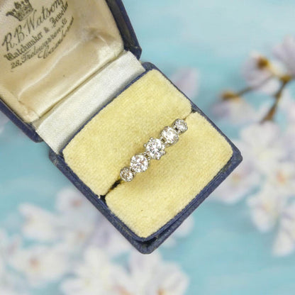Vintage 18ct gold natural diamond five stone ring 1.00ct.