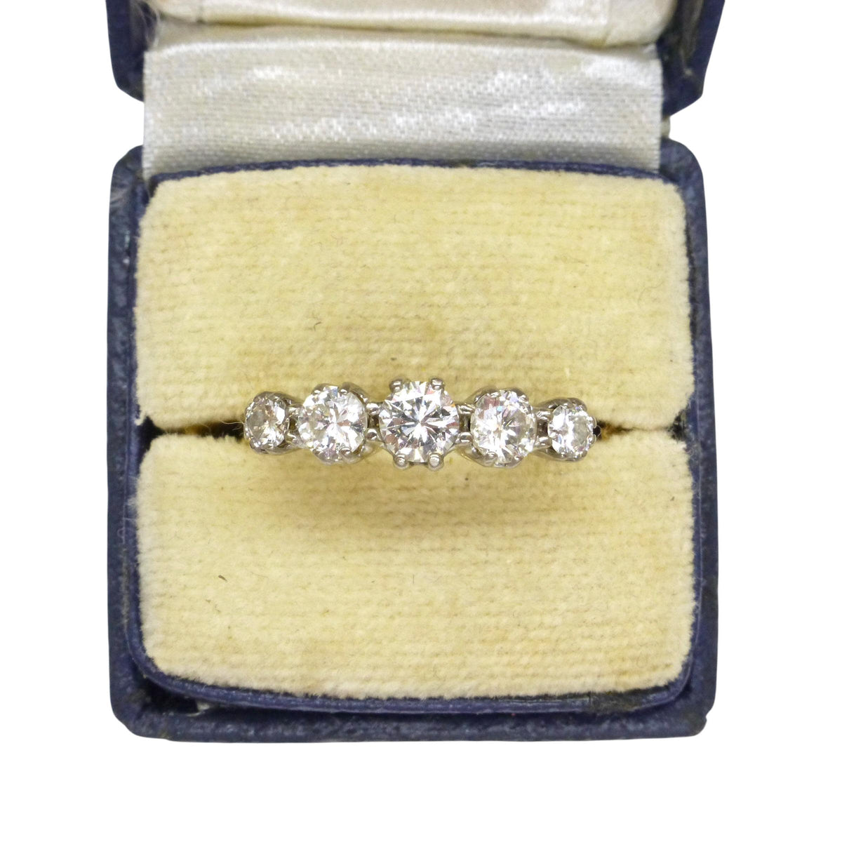 Vintage 18ct gold natural diamond five stone ring 1.00ct.