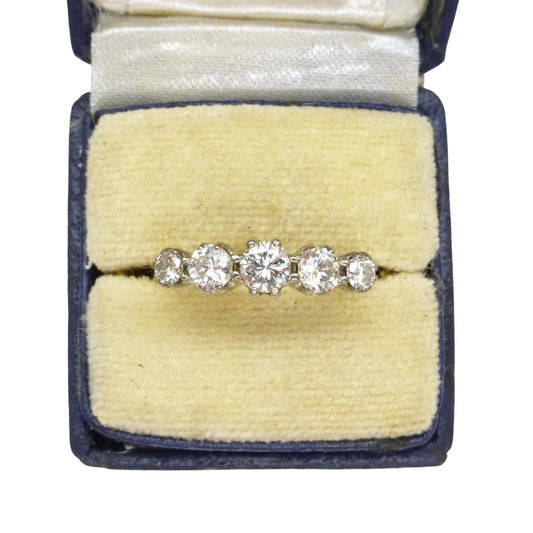 Vintage 18ct gold natural diamond five stone ring 1.00ct.