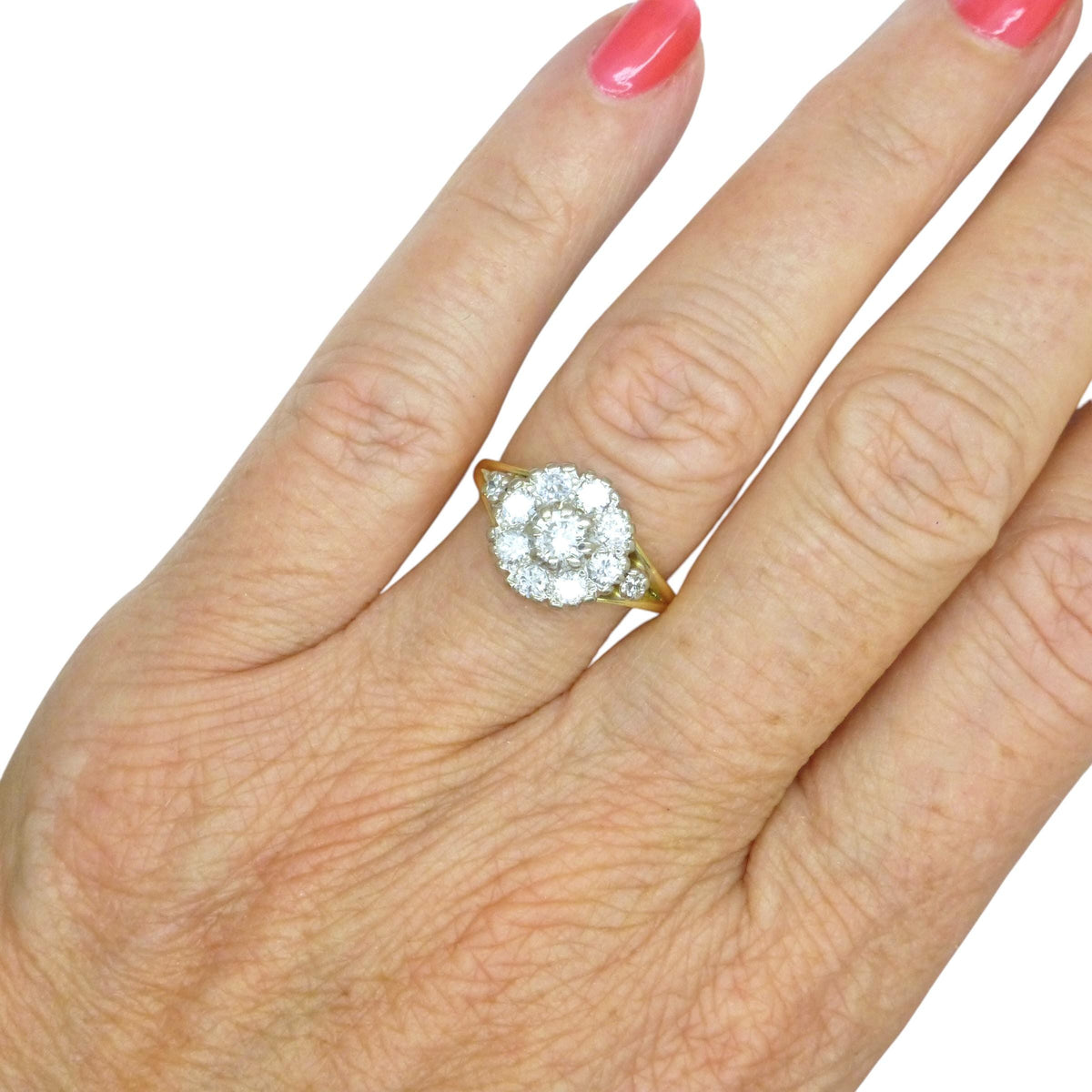 Vintage 18ct natural diamond cluster halo ring 0.87 carats