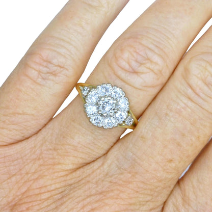 Vintage 18ct natural diamond cluster halo ring 0.87 carats