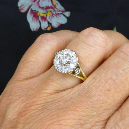 Vintage 18ct natural diamond cluster halo ring 0.87 carats