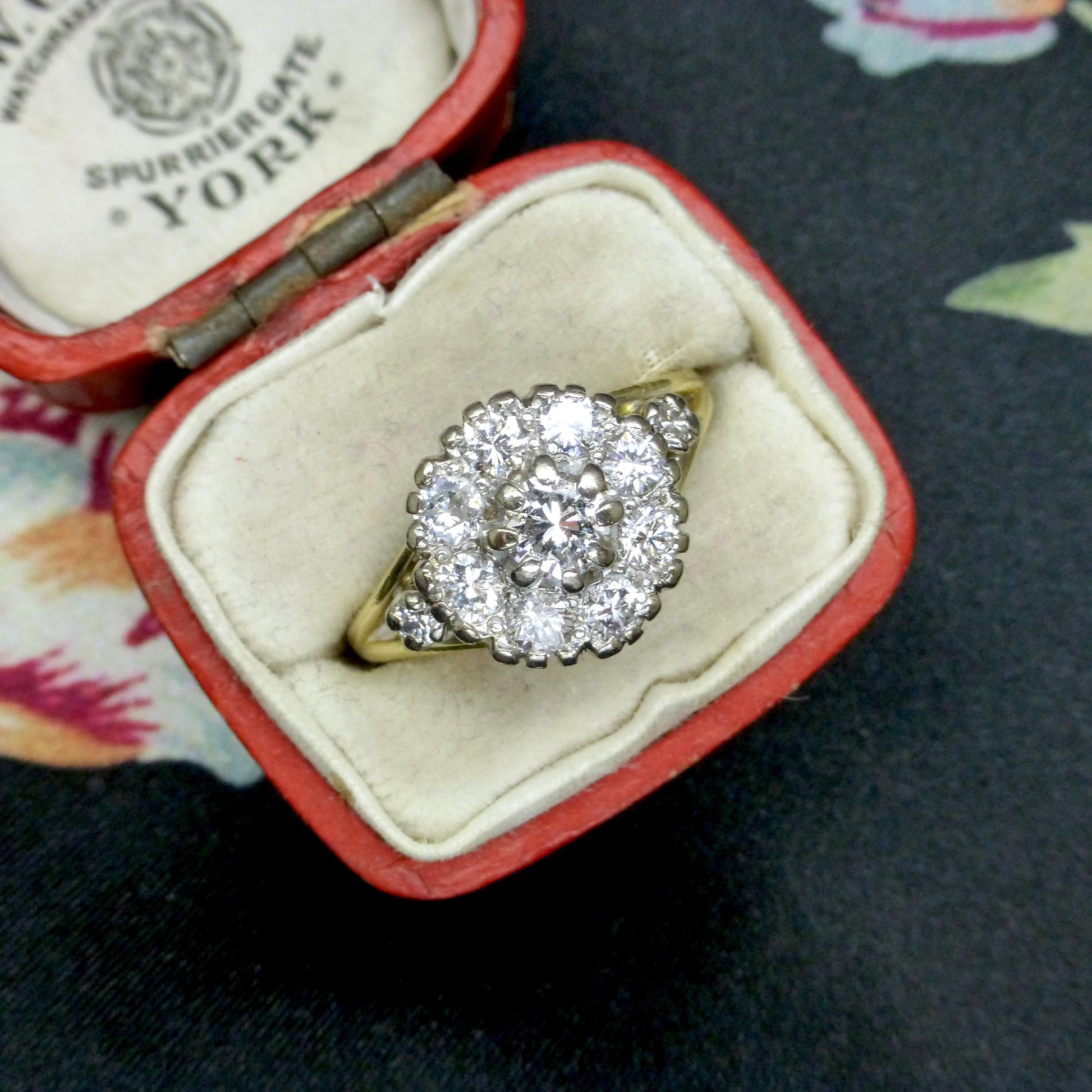 Vintage 18ct natural diamond cluster halo ring 0.87 carats
