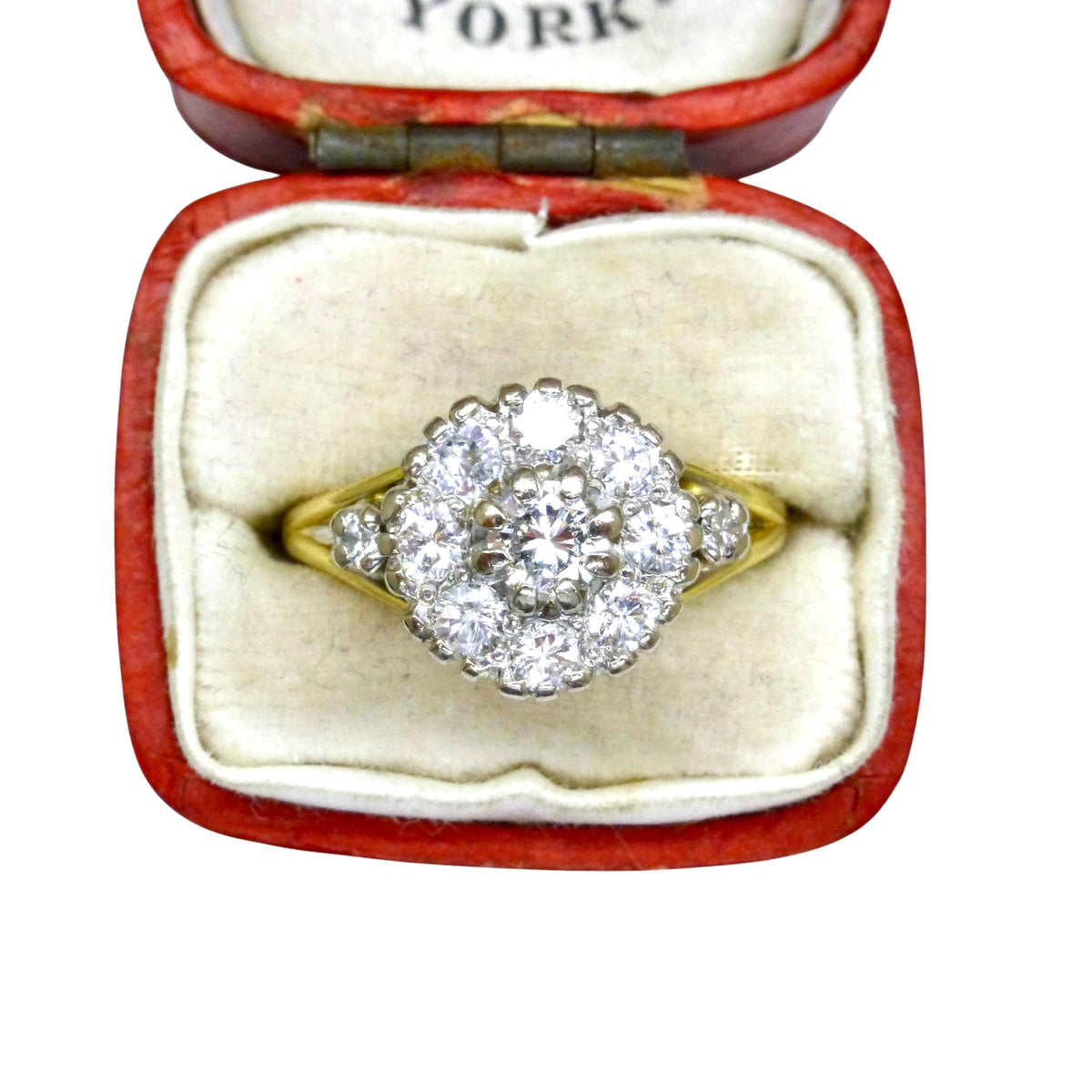 Vintage 18ct natural diamond cluster halo ring 0.87 carats