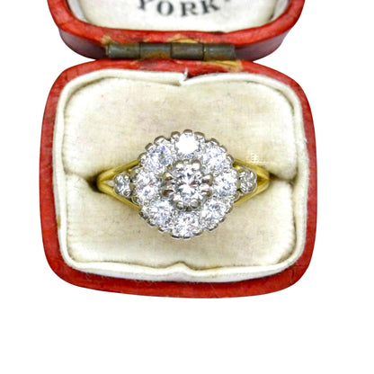 Vintage 18ct natural diamond cluster halo ring 0.87 carats