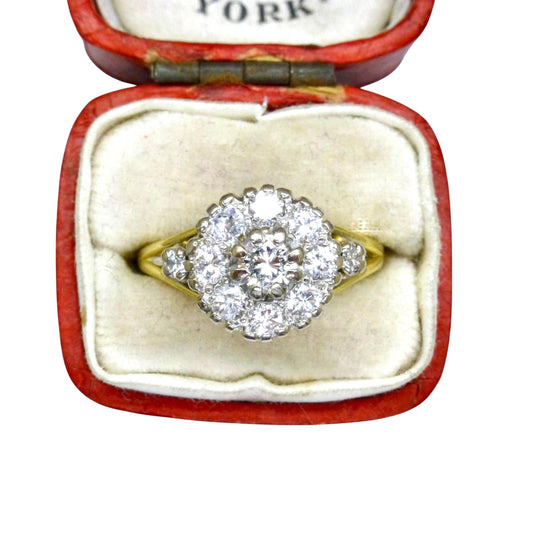 Vintage 18ct natural diamond cluster halo ring 0.87 carats
