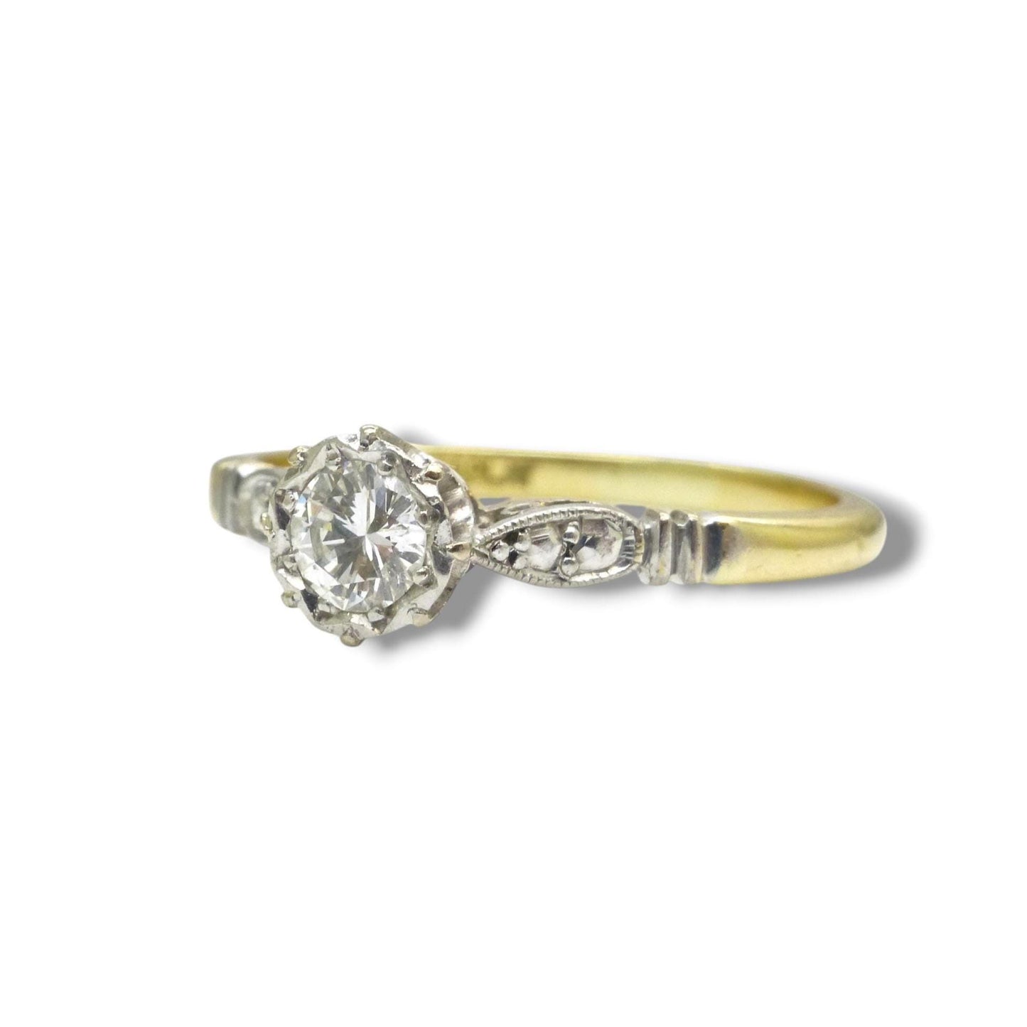 Vintage natural diamond solitaire ring 18ct & Platinum c1940's