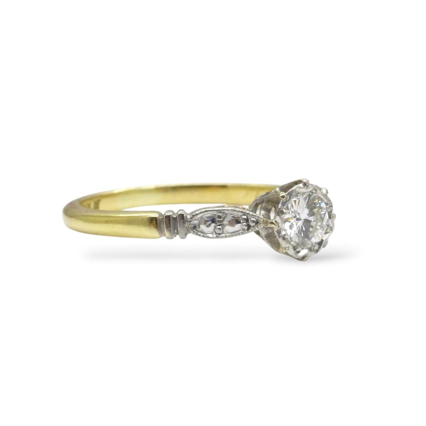 Vintage natural diamond solitaire ring 18ct & Platinum c1940's