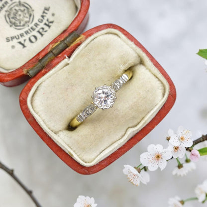 Vintage natural diamond solitaire ring 18ct & Platinum c1940's