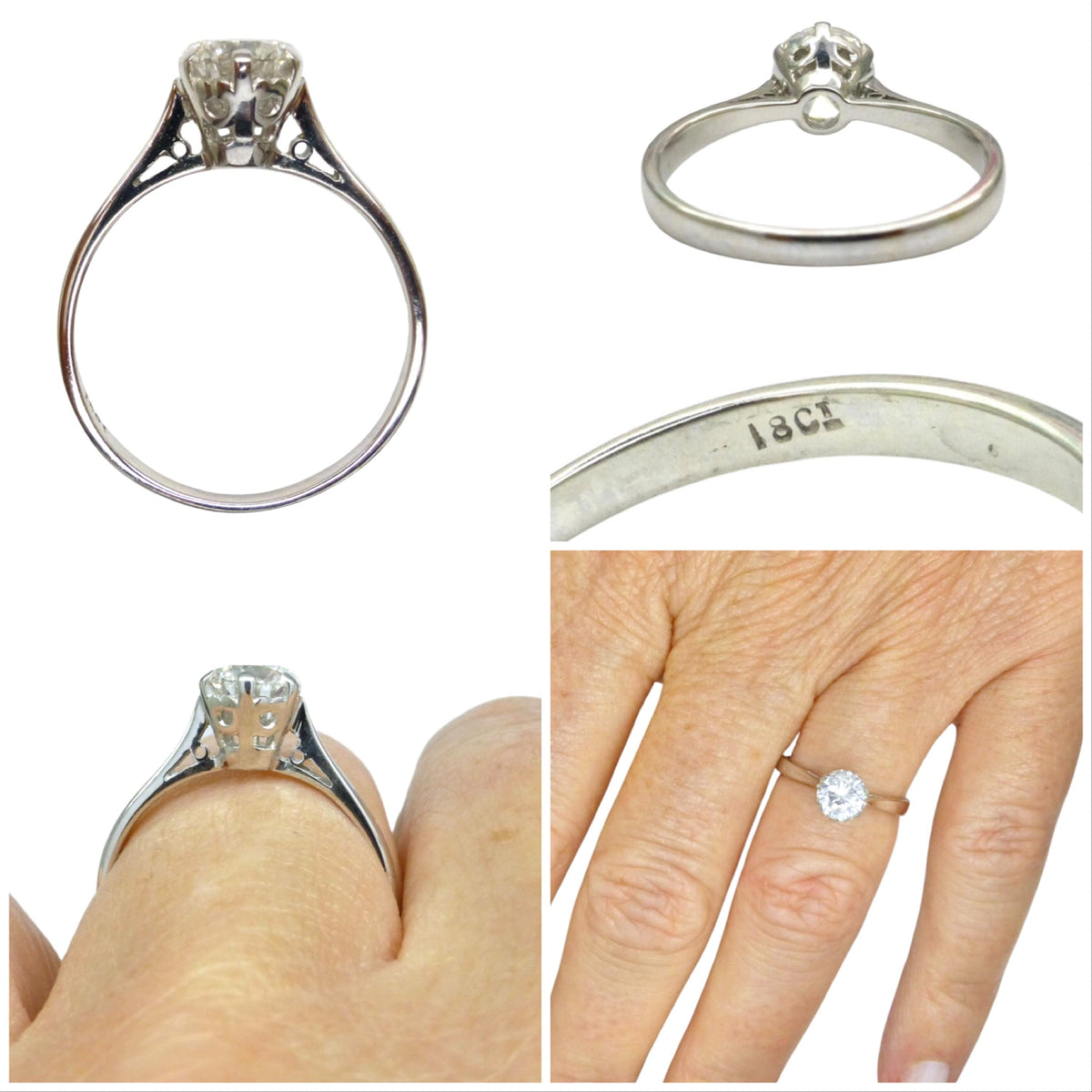 Vintage 18ct white gold brilliant cut natural diamond solitaire ring 0.75ct