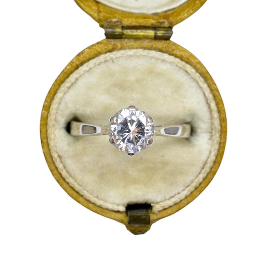 Vintage 18ct white gold brilliant cut natural diamond solitaire ring 0.75ct