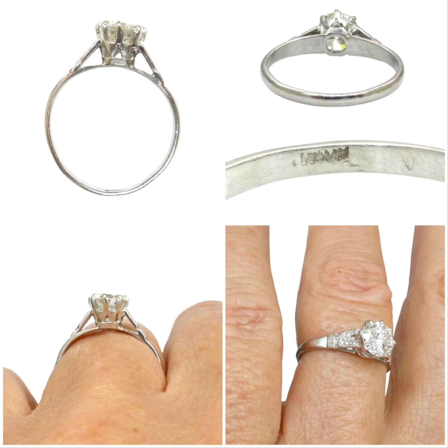 Antique Platinum old transitional cut diamond solitaire ring 0.75ct c1920's