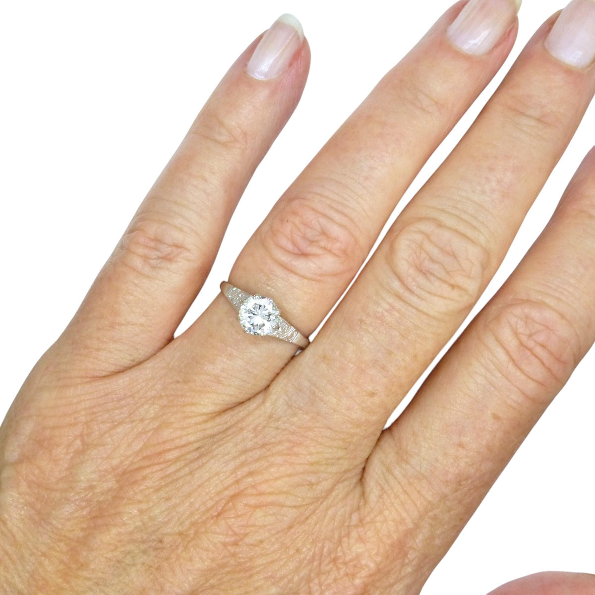 Antique Platinum old transitional cut diamond solitaire ring 0.75ct c1920's