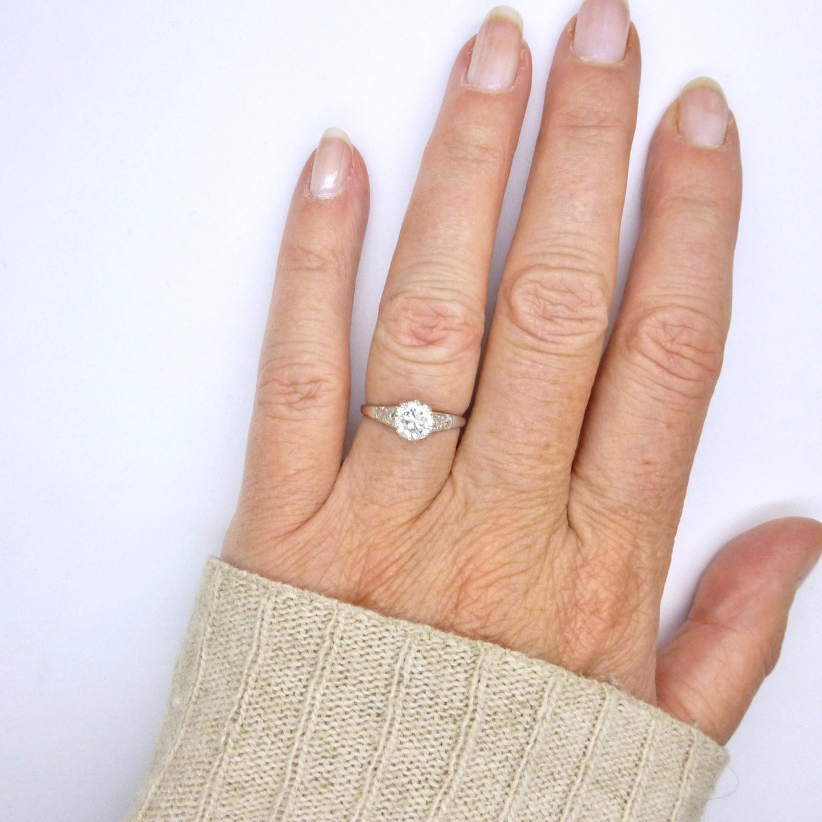 Antique Platinum old transitional cut diamond solitaire ring 0.75ct c1920's