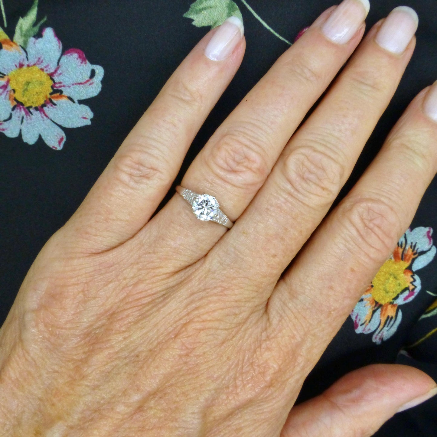 Antique Platinum old transitional cut diamond solitaire ring 0.75ct c1920's