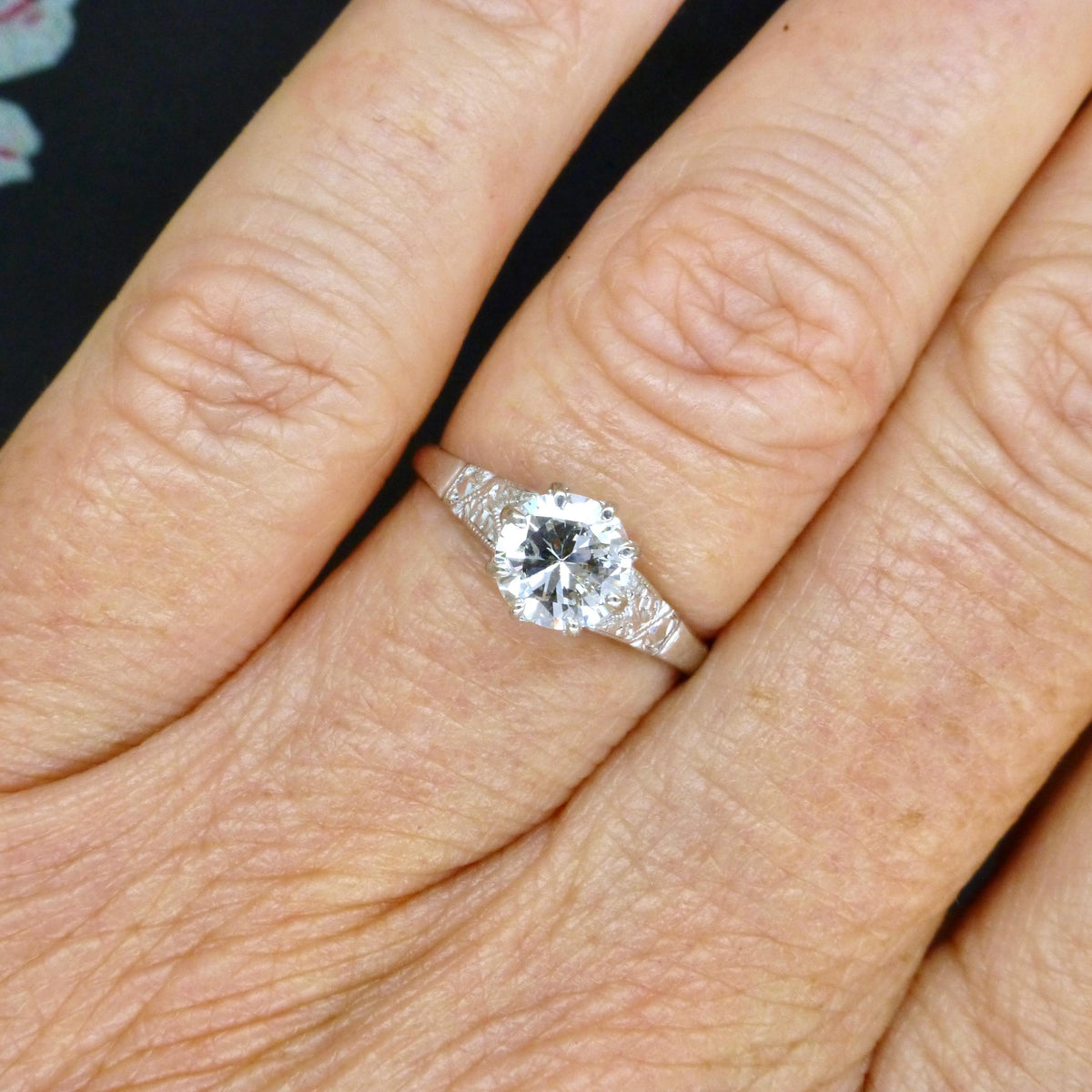 Antique Platinum old transitional cut diamond solitaire ring 0.75ct c1920's