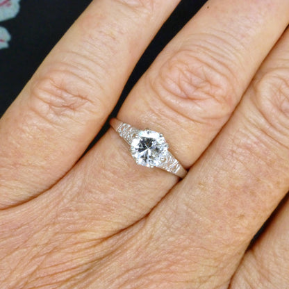 Antique Platinum old transitional cut diamond solitaire ring 0.75ct c1920's
