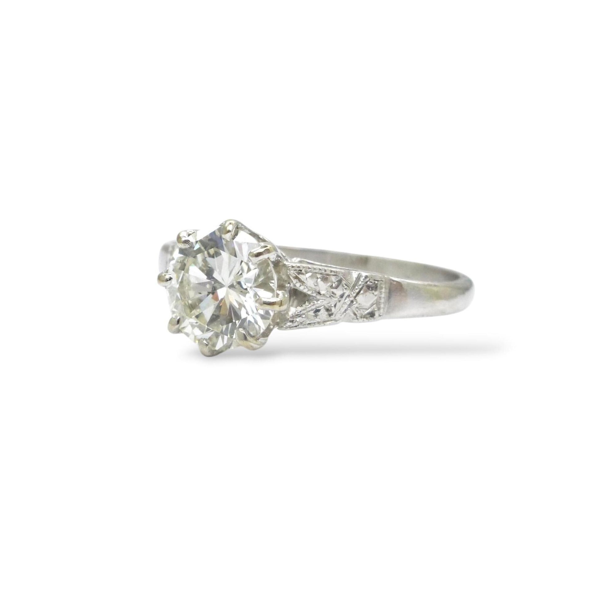 Antique Platinum old transitional cut diamond solitaire ring 0.75ct c1920's