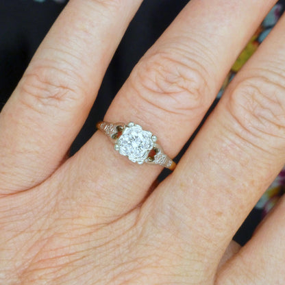 Antique 18ct & Platinum natural diamond solitaire ring 0.35ct