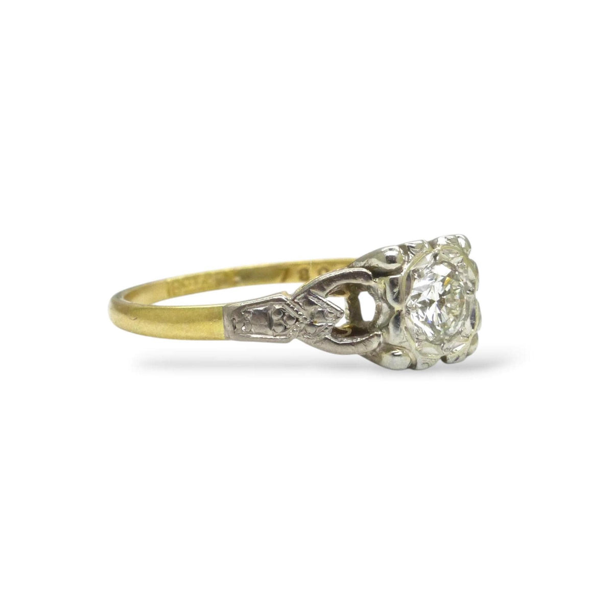 Antique 18ct & Platinum natural diamond solitaire ring 0.35ct