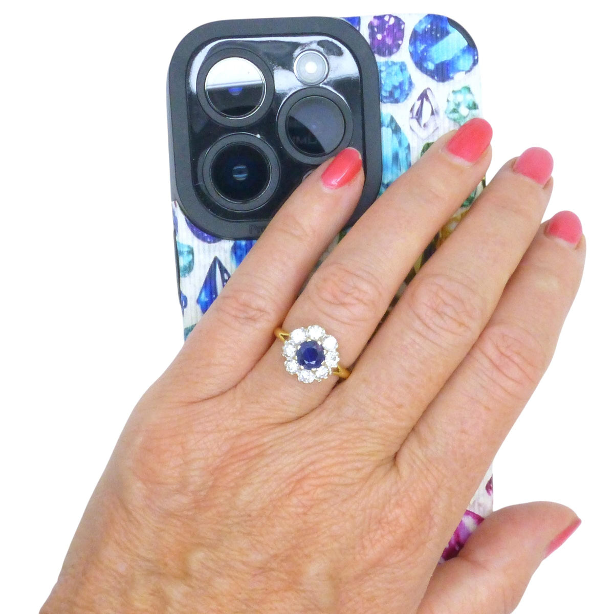 Vintage 18ct sapphire & diamond round cluster ring ~ With Valuation