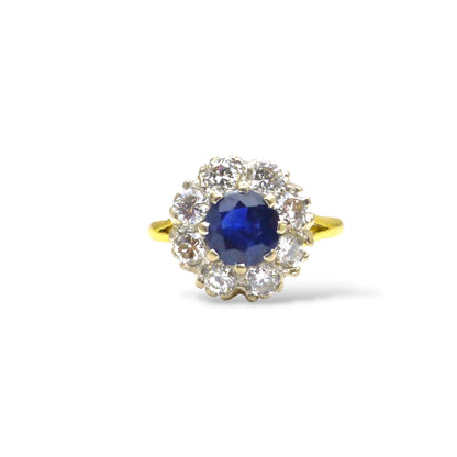Vintage 18ct sapphire & diamond round cluster ring ~ With Valuation