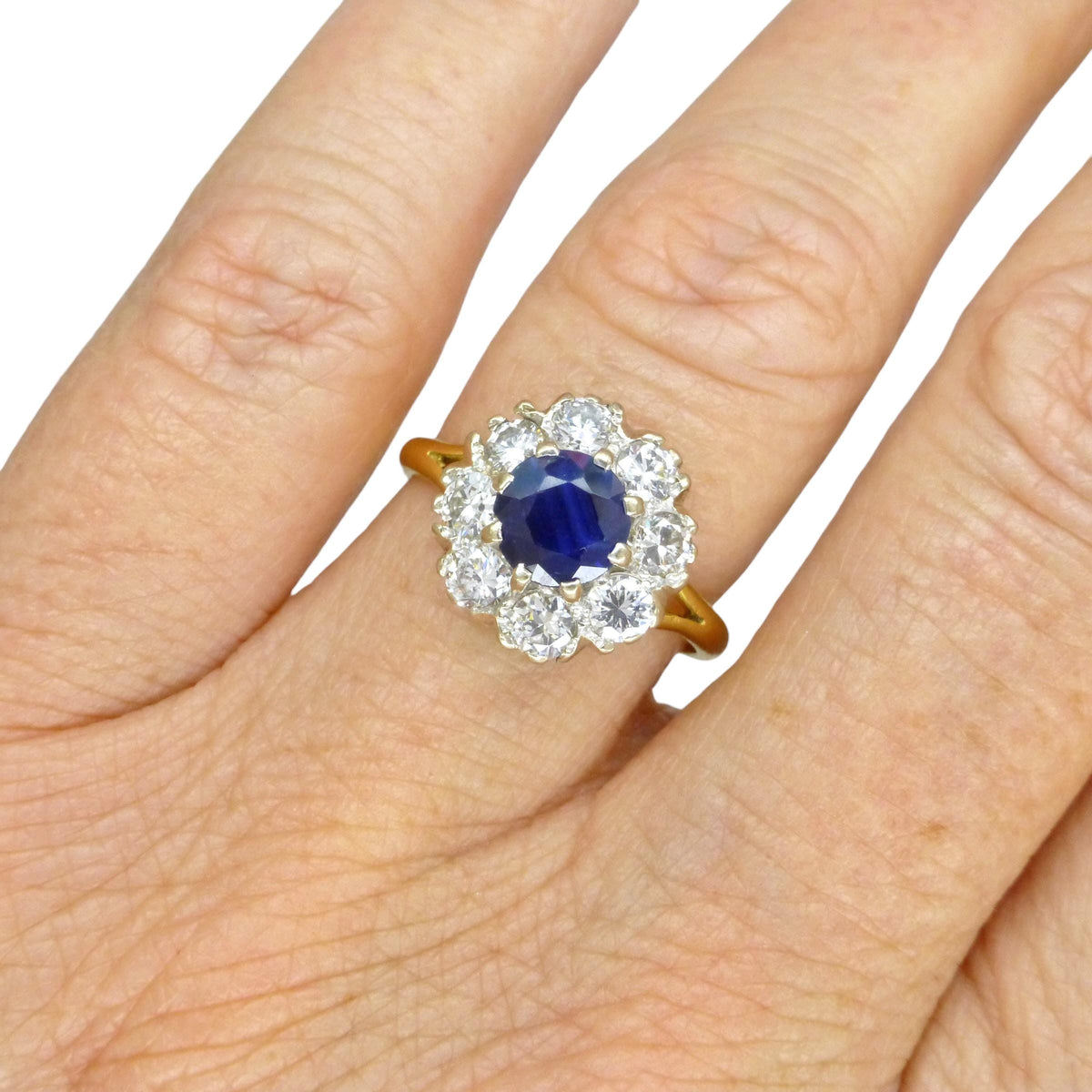 Vintage 18ct sapphire & diamond round cluster ring ~ With Valuation