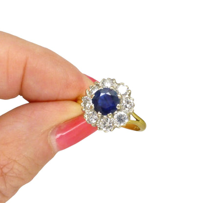 Vintage 18ct sapphire & diamond round cluster ring ~ With Valuation