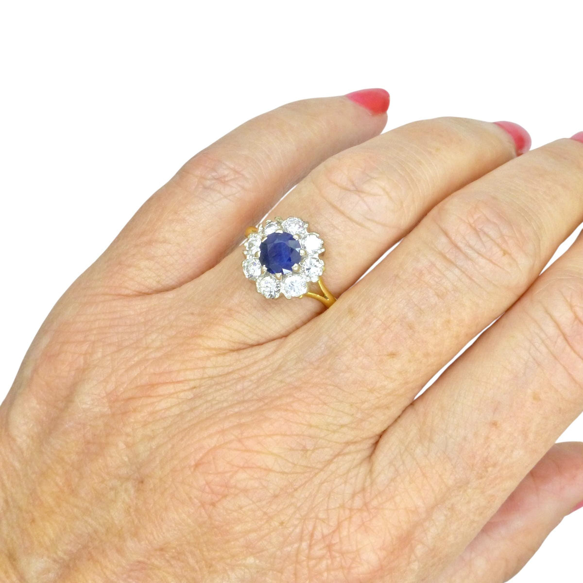 Vintage 18ct sapphire & diamond round cluster ring ~ With Valuation